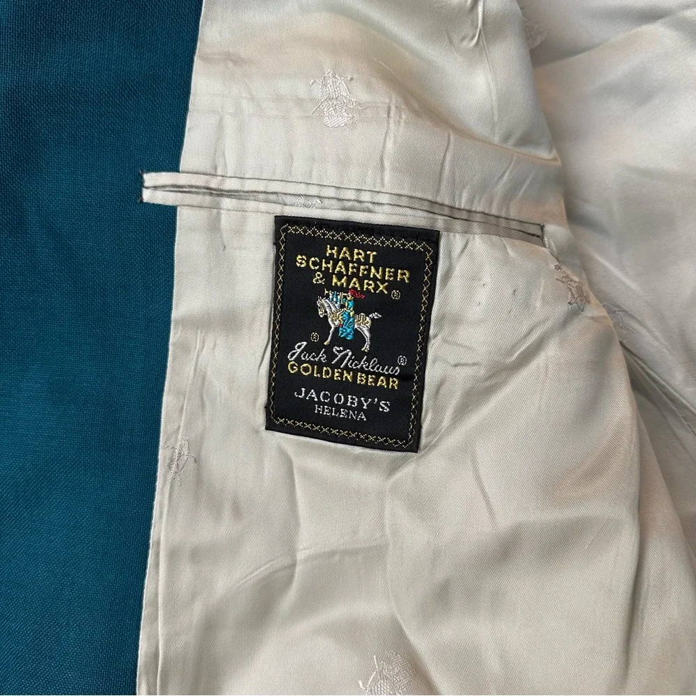 Hart Schaffner Marx Jack Nicklaus Golden Button Suit Blazer Jacket Greenish Blue